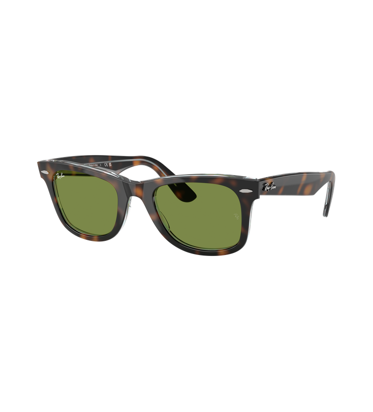 Ray-Ban Original Wayfarer Classic - Rb2140 occhiali da sole tartarugato lucido con lenti verde chiaro - vista 3/4