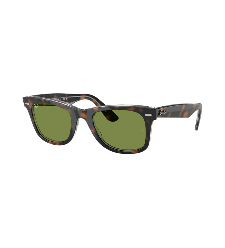 Ray-Ban Original Wayfarer Classic - Rb2140 occhiali da sole tartarugato lucido con lenti verde chiaro - vista 3/4