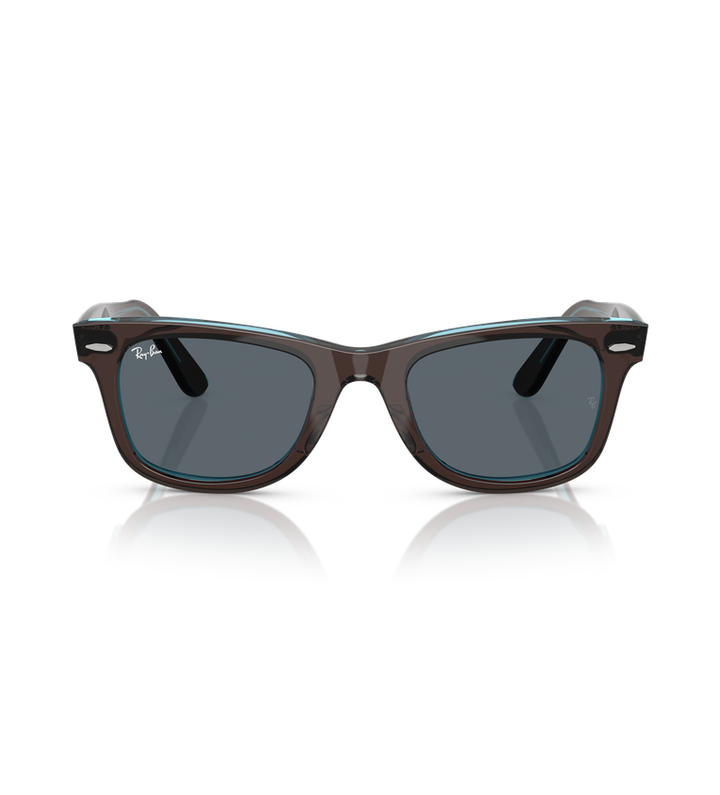 Ray-Ban Original Wayfarer Classic - Rb2140 occhiali da sole marrone su azzurro lucido con lenti blu - vista frontale