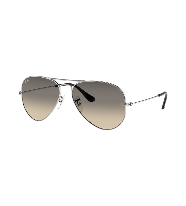 Ray-Ban Aviator Classic RB3025 occhiali da sole a goccia argento con lenti grigio sfumato - vista 3/4