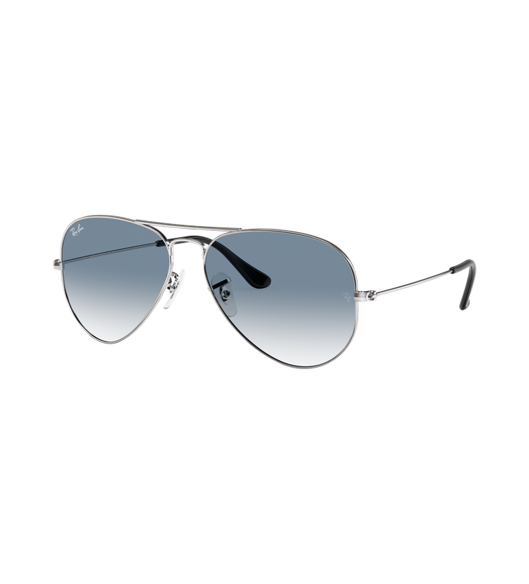 Ray-Ban Aviator Classic RB3025 occhiali da sole a goccia argento con lenti azzurro sfumato - vista 3/4
