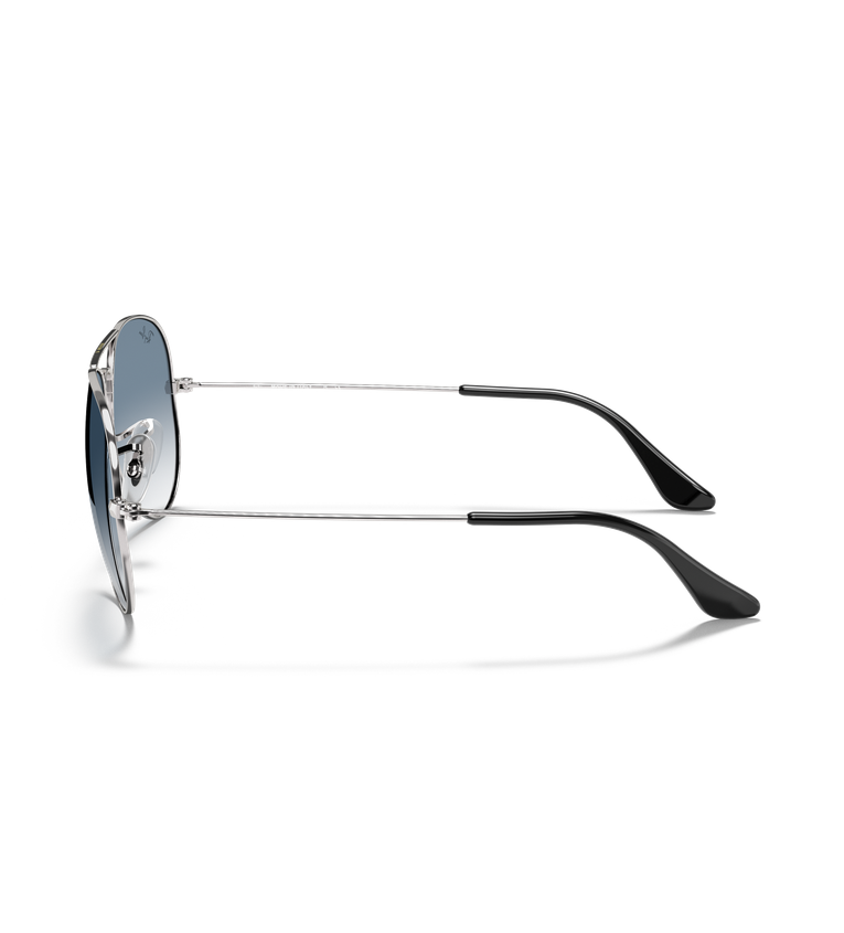 Ray-Ban Aviator Classic RB3025 occhiali da sole a goccia argento con lenti azzurro sfumato - vista laterale
