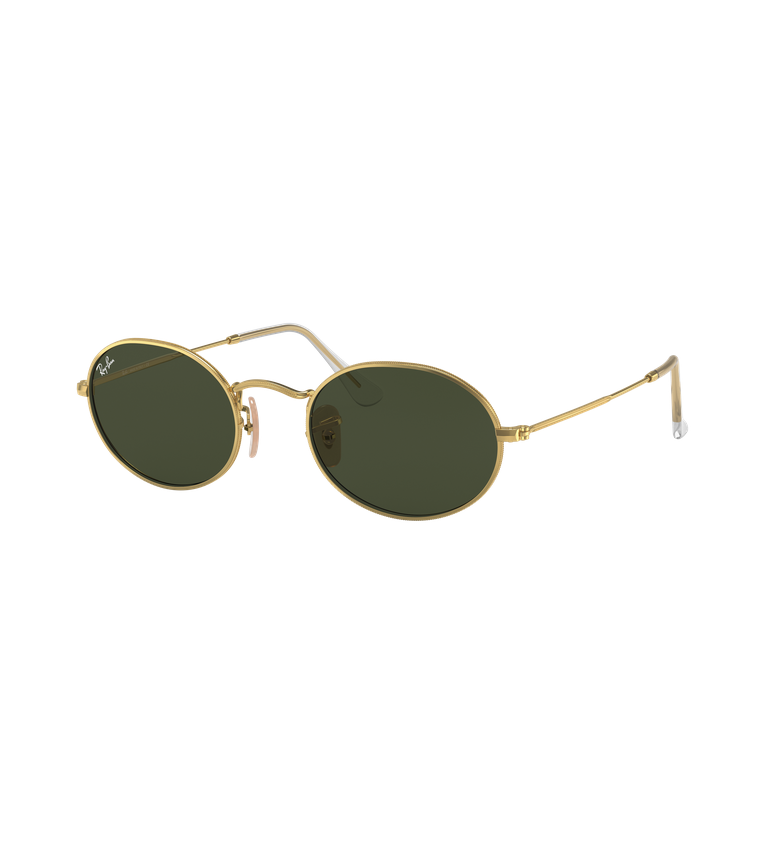 Ray-Ban Oval Metal RB3547 occhiali da sole ovali oro con lenti verde G-15 - vista 3/4