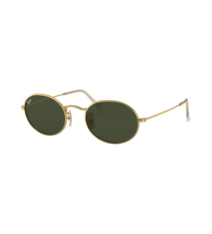Ray-Ban Oval Metal RB3547 occhiali da sole ovali oro con lenti verde G-15 - vista 3/4