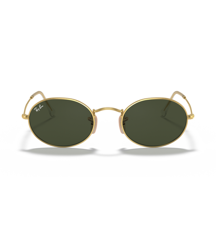 Ray-Ban Oval Metal RB3547 occhiali da sole ovali oro con lenti verde G-15 - vista frontale