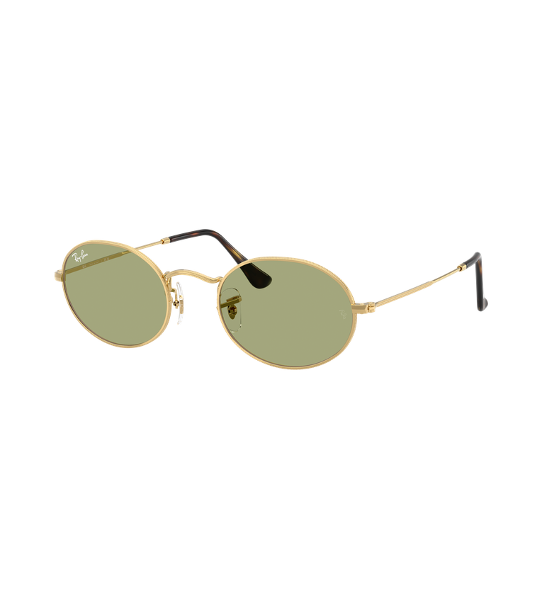 Ray-Ban Oval Metal RB3547 occhiali da sole ovali oro con lenti verde chiaro - vista 3/4