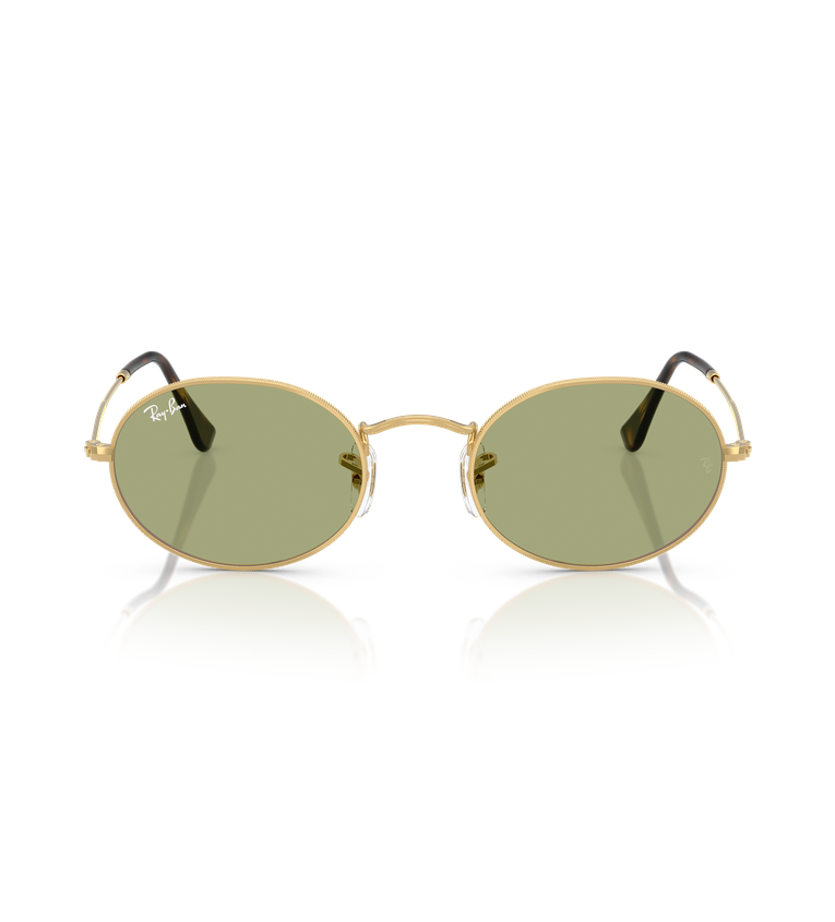 Ray-Ban Oval Metal RB3547 occhiali da sole ovali oro con lenti verde chiaro - vista frontale