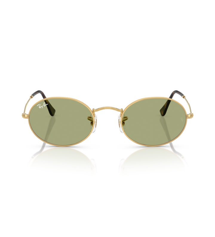 Ray-Ban Oval Metal RB3547 occhiali da sole ovali oro con lenti verde chiaro - vista frontale