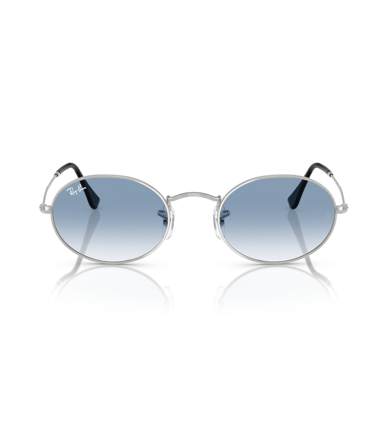 Ray-Ban Oval Metal RB3547 occhiali da sole ovali argento con lenti azzurro sfumato - vista frontale