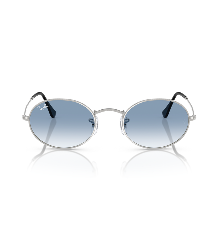 Ray-Ban Oval Metal RB3547 occhiali da sole ovali argento con lenti azzurro sfumato - vista frontale
