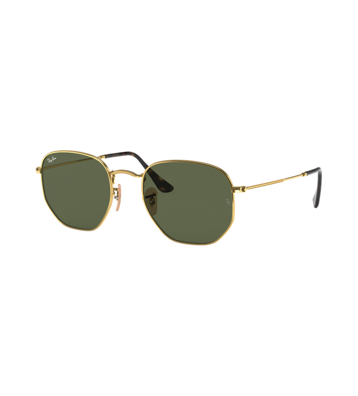 Ray-Ban Hexagonal Flat Lenses RB3548N occhiali da sole oro con lenti verde G-15 - vista 3/4