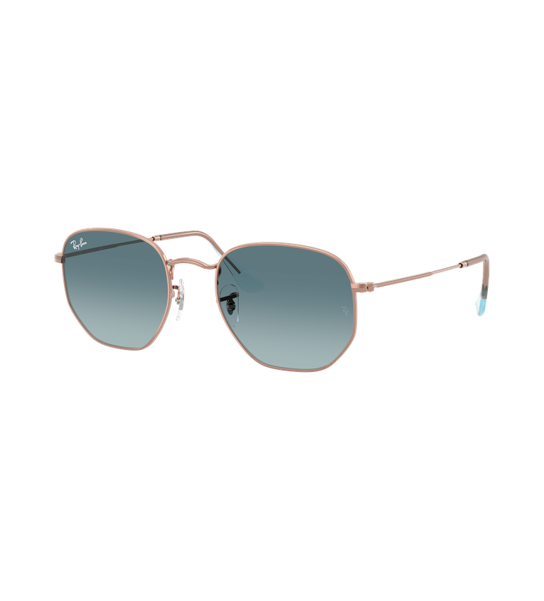 Ray-Ban Hexagonal Flat Lenses RB3548N occhiali da sole rame con lenti blu sfumato - vista 3/4