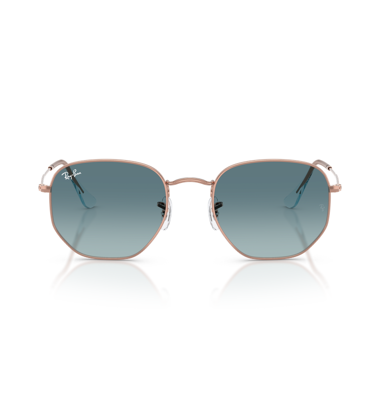Ray-Ban Hexagonal Flat Lenses RB3548N occhiali da sole rame con lenti blu sfumato - vista frontale