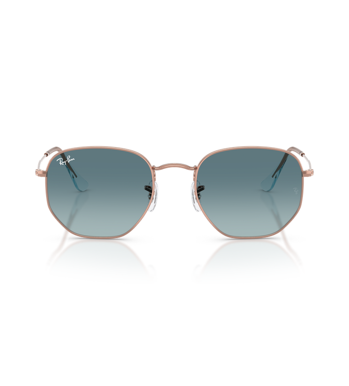 Ray-Ban Hexagonal Flat Lenses RB3548N occhiali da sole rame con lenti blu sfumato - vista frontale