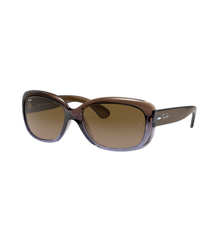 Ray-Ban Jackie Ohh RB4101 occhiali da sole a farfalla marrone su viola trasparente con lenti marrone sfumato - vista 3/4