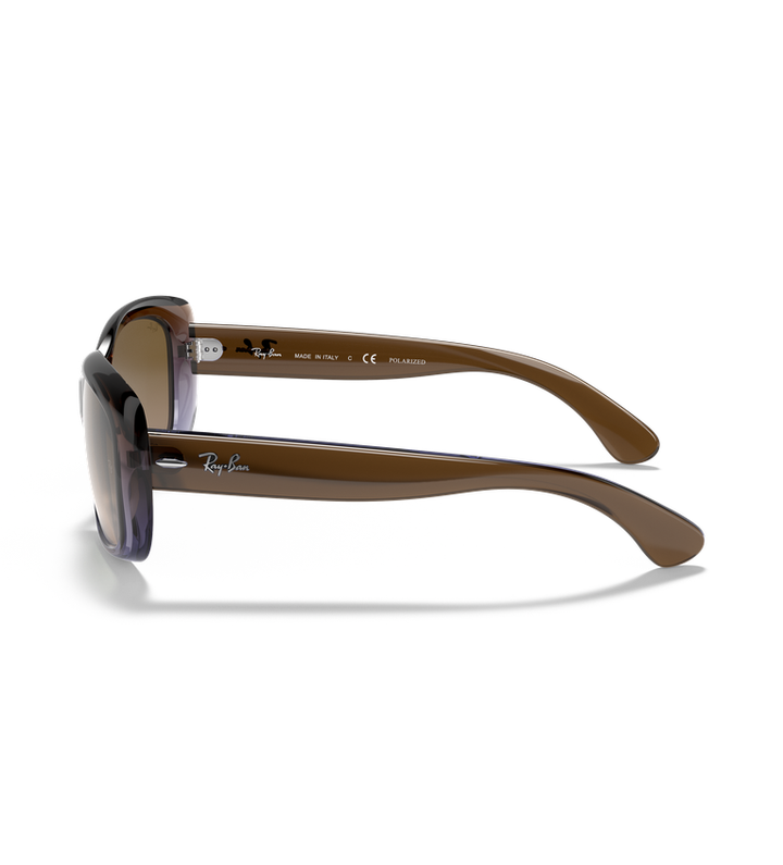 Ray-Ban Jackie Ohh RB4101 occhiali da sole a farfalla marrone su viola trasparente con lenti marrone sfumato - vista laterale