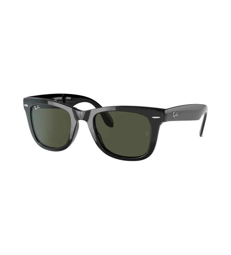 Ray-Ban Wayfarer Folding Classic RB4105 occhiali da sole squadrati nero lucido con lenti verde G-15 - vista 3/4