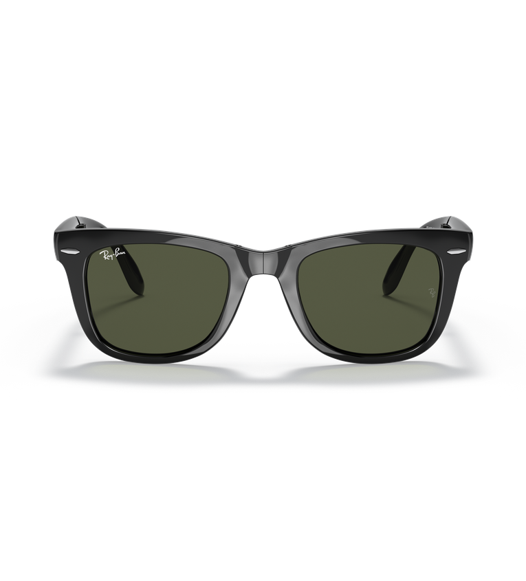 Ray-Ban Wayfarer Folding Classic RB4105 occhiali da sole squadrati nero lucido con lenti verde G-15 - vista frontale