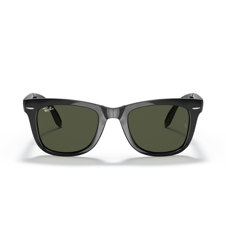 Ray-Ban Wayfarer Folding Classic RB4105 occhiali da sole squadrati nero lucido con lenti verde G-15 - vista frontale