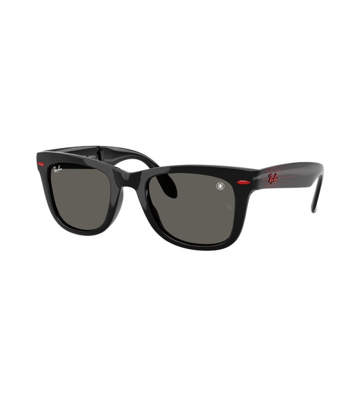 Ray-Ban Wayfarer Folding Classic RB4105 occhiali da sole squadrati nero lucido con lenti grigio scuro - vista 3/4