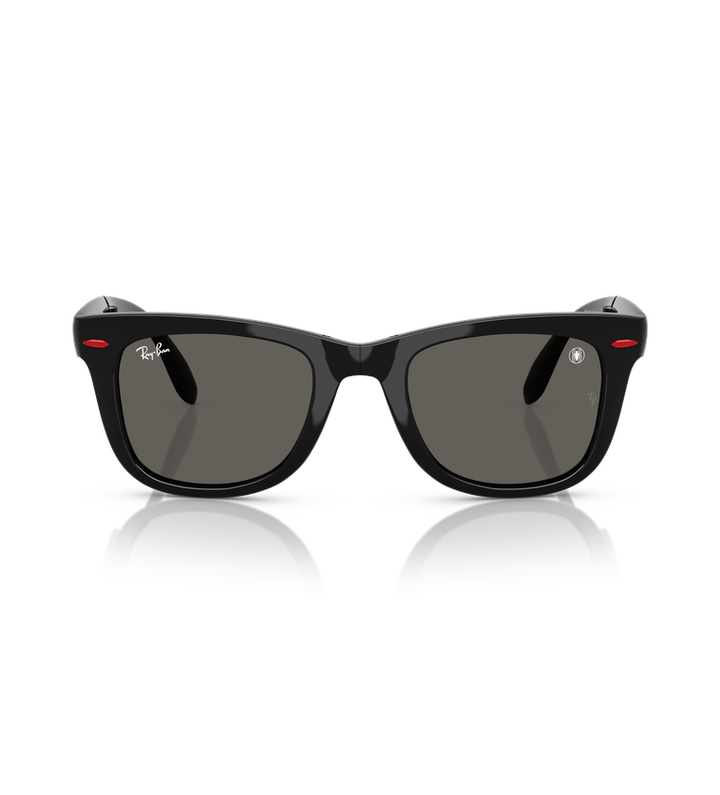 Ray-Ban Wayfarer Folding Classic RB4105 occhiali da sole squadrati nero lucido con lenti grigio scuro - vista frontale