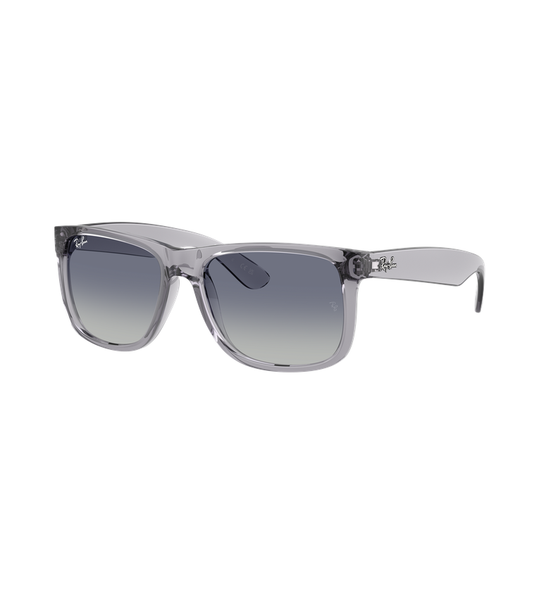 Ray-Ban Justin Classic RB4165 occhiali da sole squadrati grigio trasparente con lenti blu sfumato - vista 3/4
