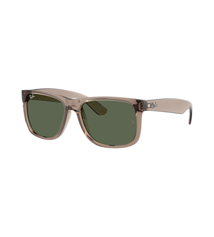 Ray-Ban Justin Classic RB4165 occhiali da sole squadrati marrone trasparente con lenti verde G-15 - vista 3/4