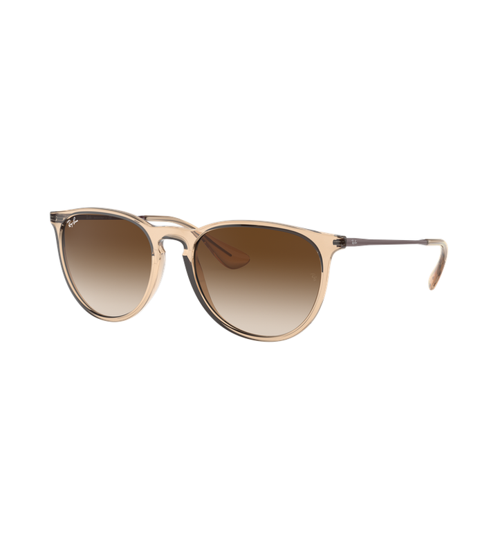 Ray-Ban Erika Classic RB4171 occhiali da sole rotondi beige trasparente con lenti marrone sfumato - vista 3/4