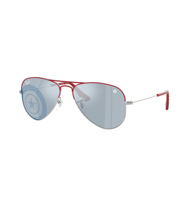 Ray-Ban Aviator Junior - RJ9506S occhiali da sole argento e rosso con lenti argento specchiato - vista 3/4