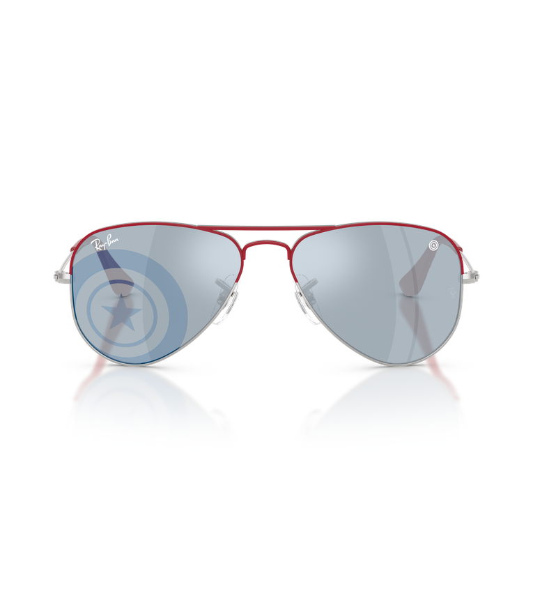 Ray-Ban Aviator Junior - RJ9506S occhiali da sole argento e rosso con lenti argento specchiato - vista frontale
