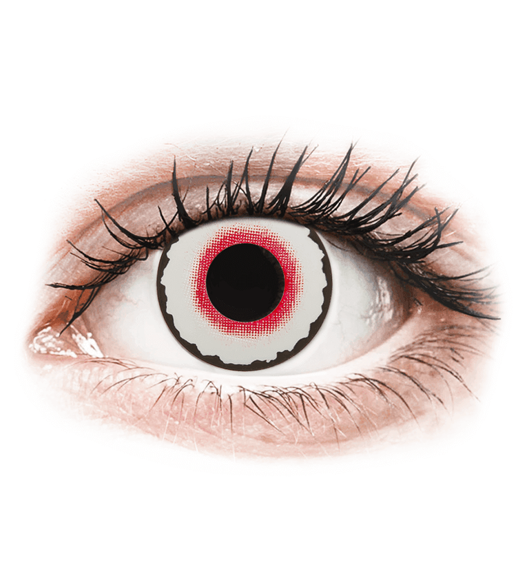 Crazy Lenses Mad Clown lenti a contatto colorate bianche e rosse indossate