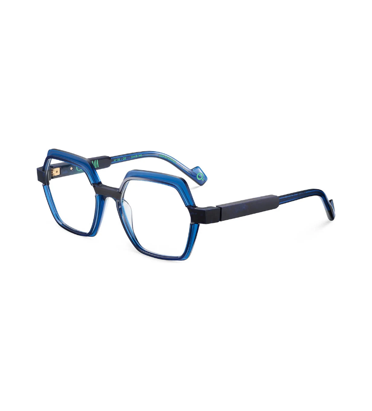 Etnia Barcelona Chroma N38 DB occhiale da vista donna esagonale in acetato blu - vista 3/4
