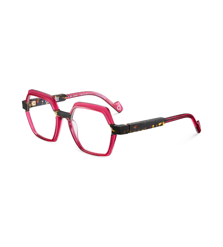 Etnia Barcelona Chroma N38 RDHV occhiale da vista donna esagonale in acetato rosso e tartarugato - vista 3/4