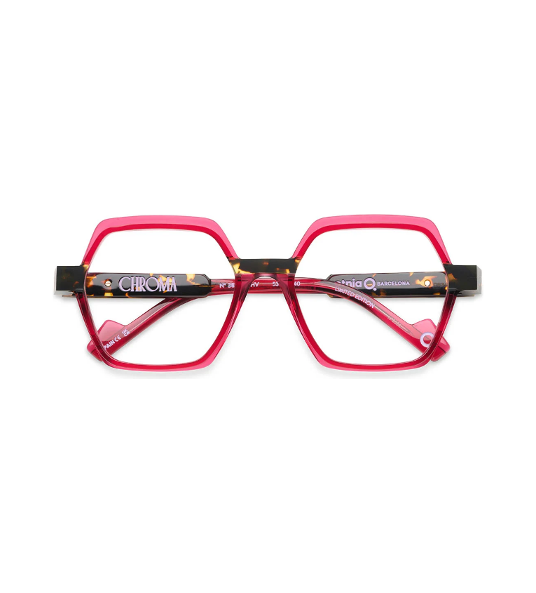 Etnia Barcelona Chroma N38 RDHV occhiale da vista donna esagonale in acetato rosso e tartarugato - vista frontale