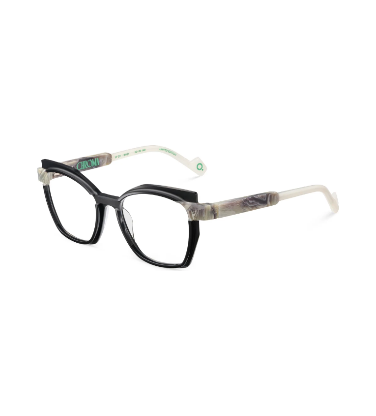 Etnia Barcelona Chroma N39 BKGY occhiale da vista donna cat-eye in acetato nero e grigio - vista 3/4