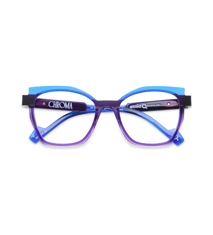 Etnia Barcelona Chroma N39 BLPU occhiale da vista donna cat-eye in acetato blu e viola - vista frontale