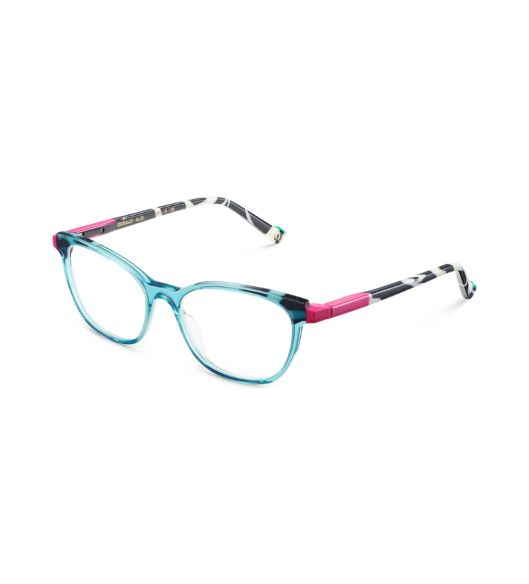 Etnia Barcelona Grimaldi BLZE occhiale da vista donna rettangolare in acetato azzurro e zebrato - vista 3/4