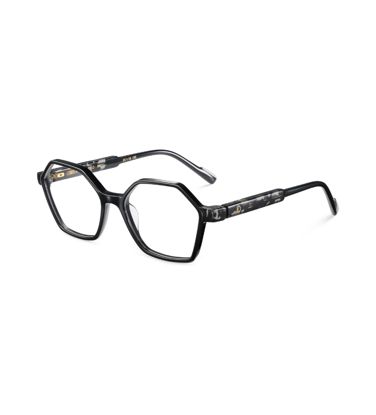 Etnia Barcelona Xylo BK occhiale da vista donna esagonale in acetato nero - vista 3/4