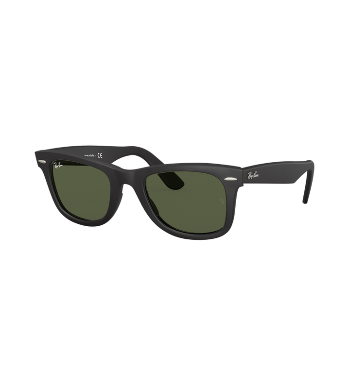 Ray-Ban Original Wayfarer RB2140F occhiali da sole squadrati nero opaco con lenti verde G-15 - vista 3/4