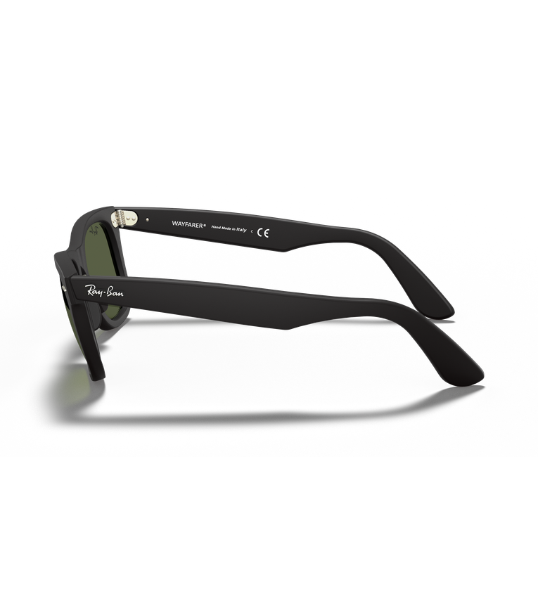Ray-Ban Original Wayfarer RB2140F occhiali da sole squadrati nero opaco con lenti verde G-15 - vista laterale
