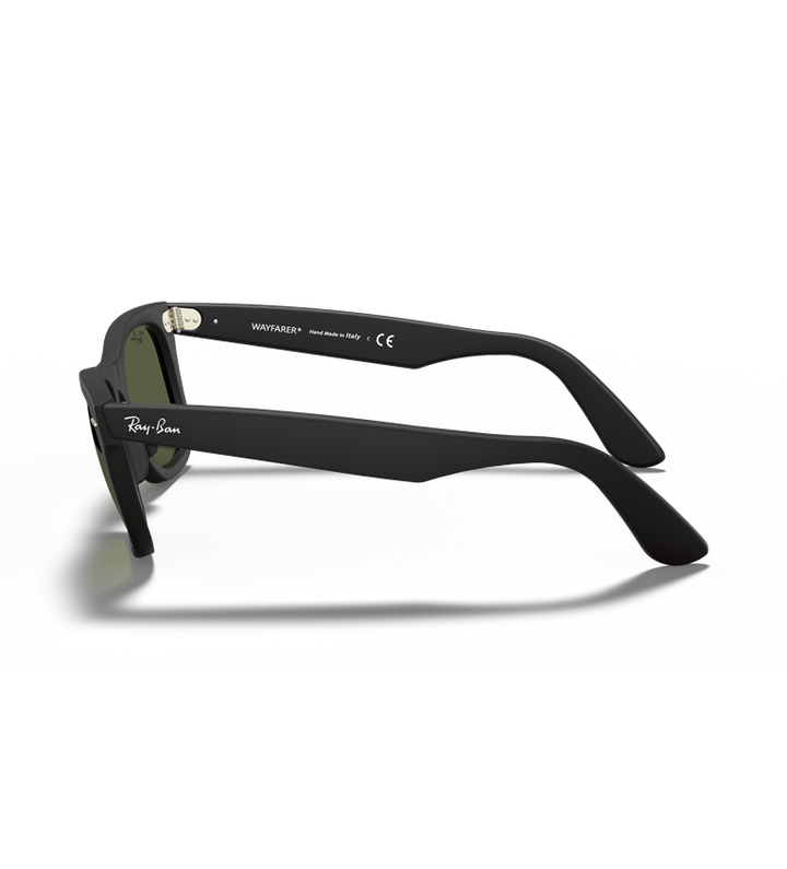 Ray-Ban Original Wayfarer RB2140F occhiali da sole squadrati nero opaco con lenti verde G-15 - vista laterale