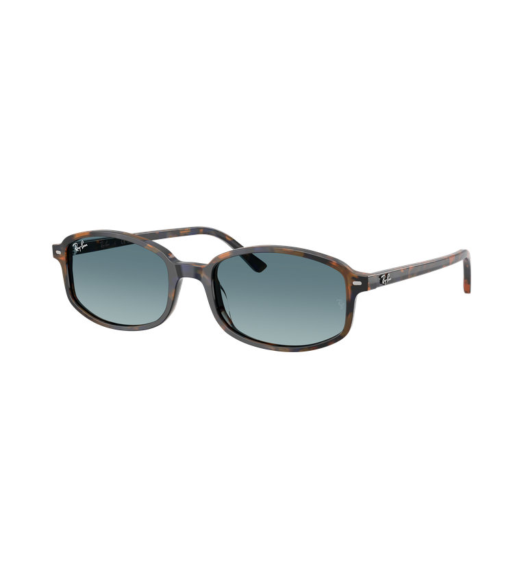 Ray-Ban RB2232 occhiali da sole rettangolari tartarugato giallo e blu lucido con lenti blu sfumato - vista 3/4