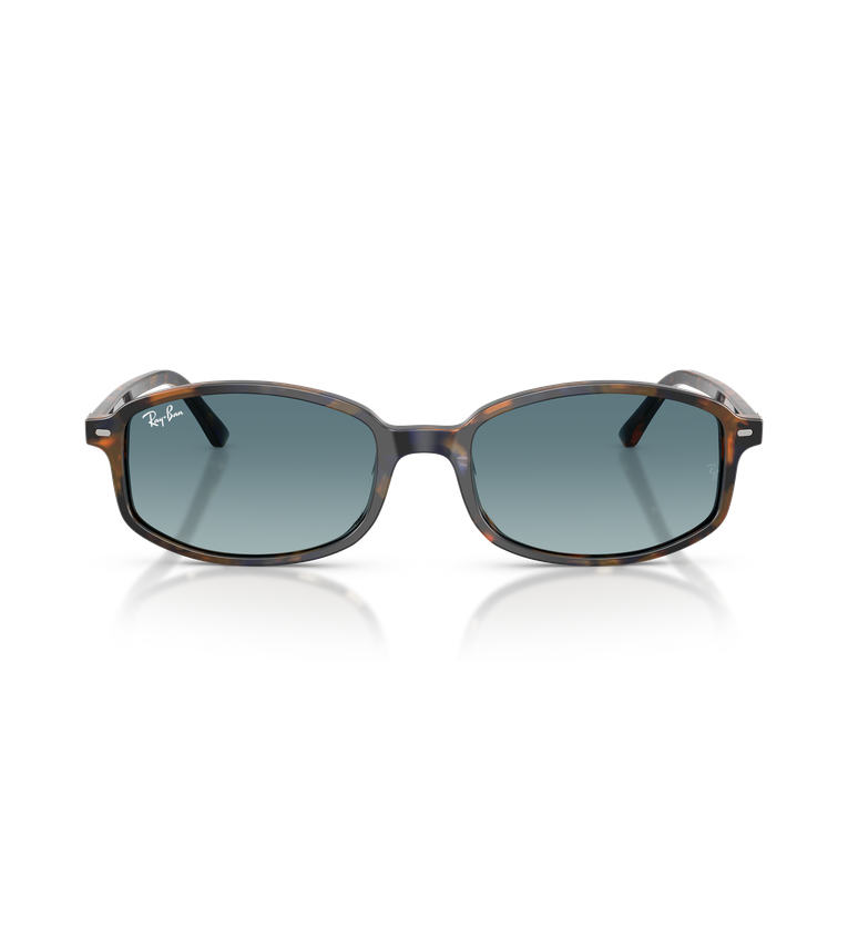 Ray-Ban RB2232 occhiali da sole rettangolari tartarugato giallo e blu lucido con lenti blu sfumato - vista frontale
