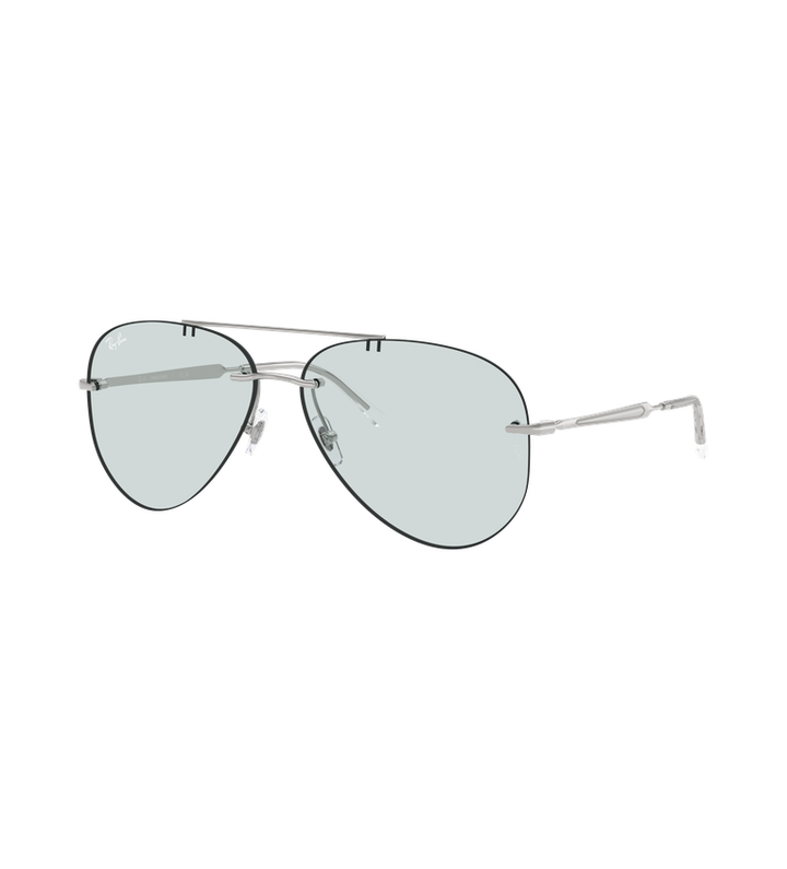 Ray-Ban RB3791 occhiali da sole a goccia argento con lenti azzurro chiaro fotocromatiche - vista 3/4