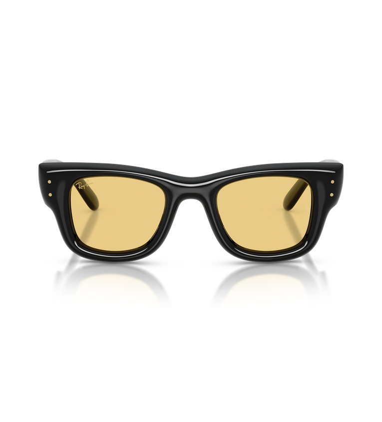 Ray-Ban Wayfarer Puffer RB4940 occhiali da sole squadrati nero lucido con lenti giallo - vista frontale