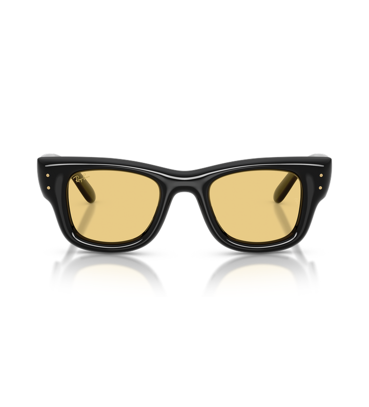 Ray-Ban Wayfarer Puffer RB4940 occhiali da sole squadrati nero lucido con lenti giallo - vista frontale