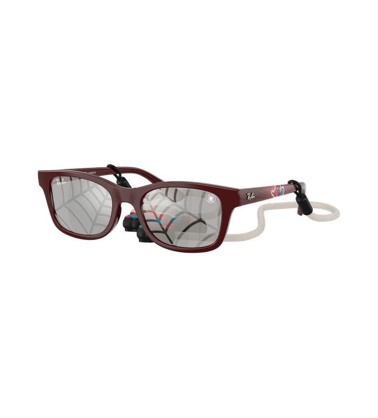 Ray-Ban RJ9086S occhiali da sole rettangolari bordeaux con lenti argento specchiato - vista 3/4
