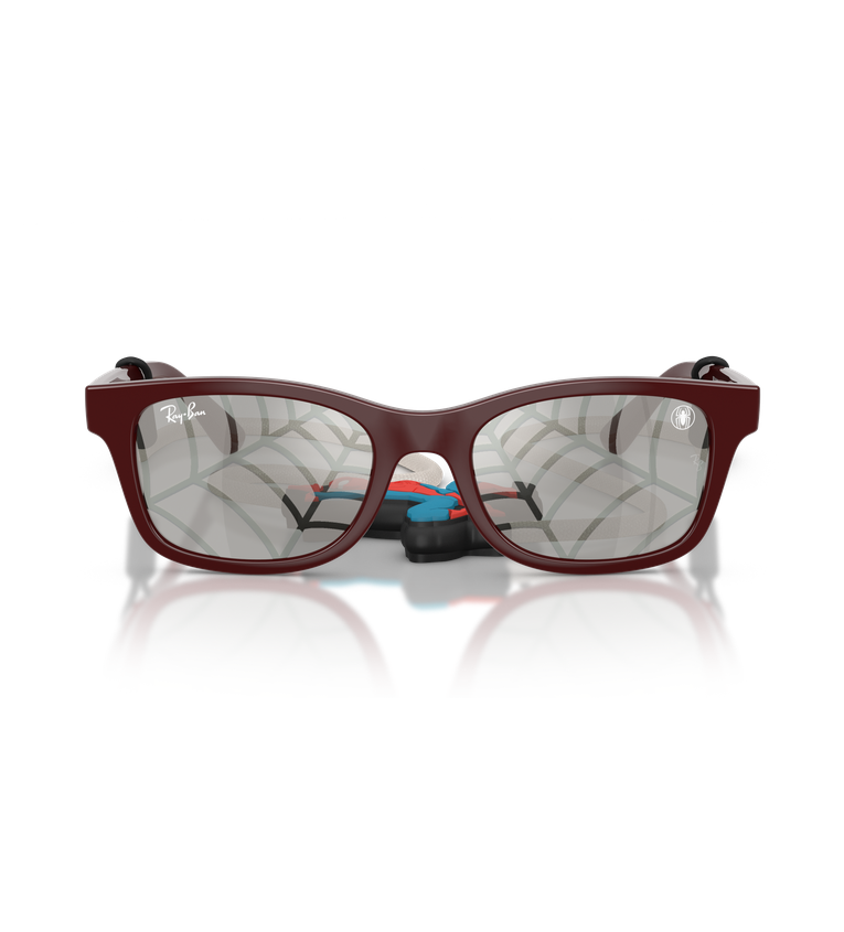 Ray-Ban RJ9086S occhiali da sole rettangolari bordeaux con lenti argento specchiato - vista frontale