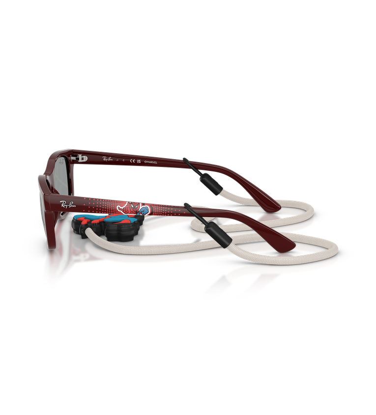 Ray-Ban RJ9086S occhiali da sole rettangolari bordeaux con lenti argento specchiato - vista laterale