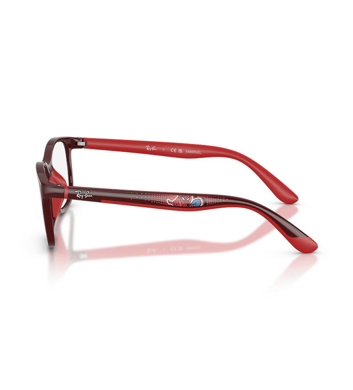 Ray-Ban RJ9644S occhiali da sole rettangolari bordeaux e rosso con lenti argento specchiato - vista laterale